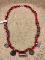 Bambu coral and white metal necklace